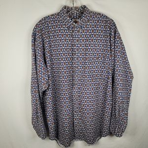 Red Eye Vintage Marc Daniels Mens L Button Down Long Sleeve Shirt Retro Pattern
